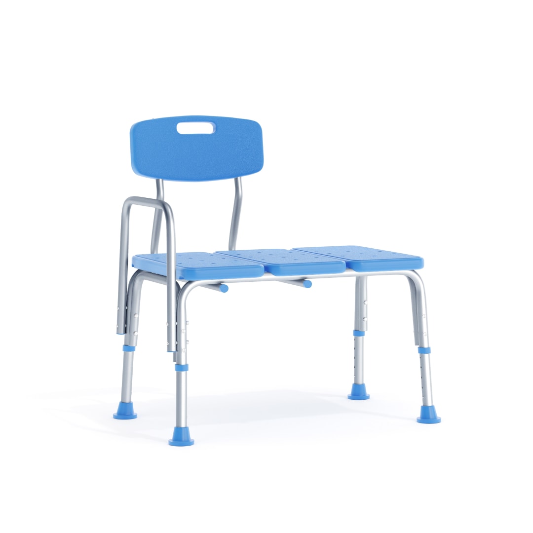 HERCULES Adjustable Bath &amp; Shower Transfer Bench with Height-Adjust Frame, Supportive Back, Side Arm, 300 lbs. Static Weight Capacity in Blue