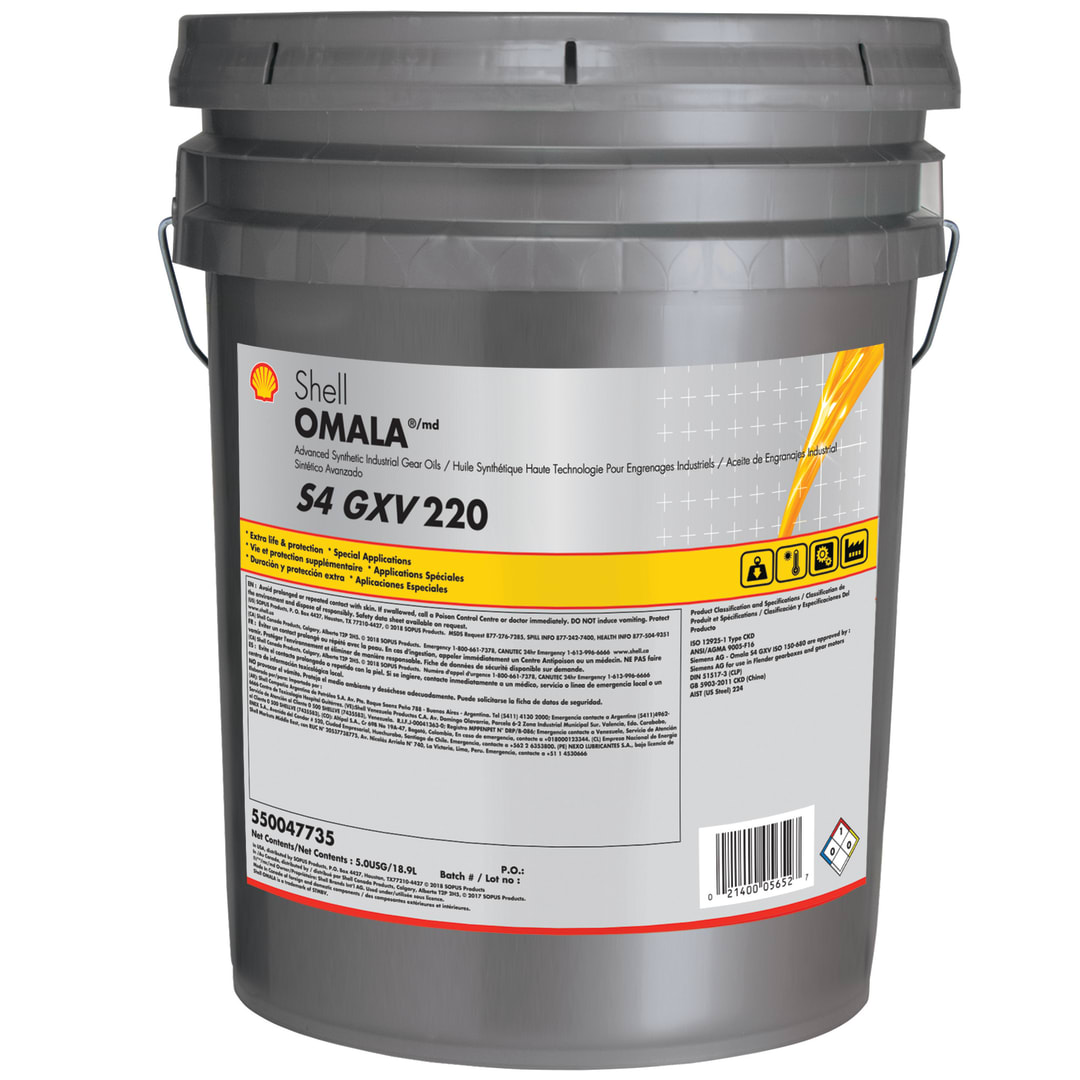 Shell Omala S4 GXV 220 Synthetic Industrial Gear Oil, 5 Gallon Pail