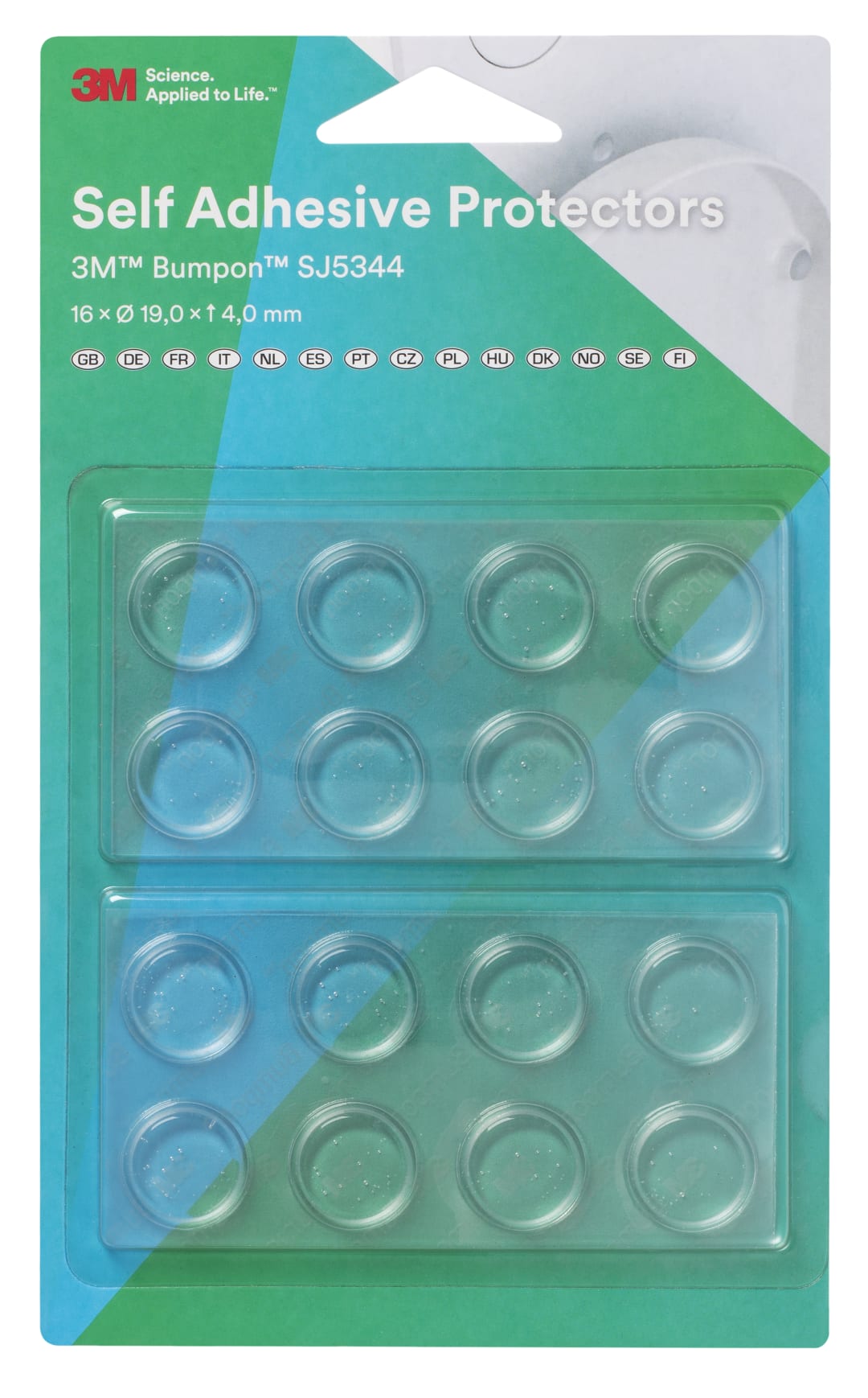 3M™ Bumpon™ SJ5344BL Elastikpuffer Mini-Pack, Transparent, 16 Stück, 19,1 x 4,1 mm, Klebstoff Acrylat A-20