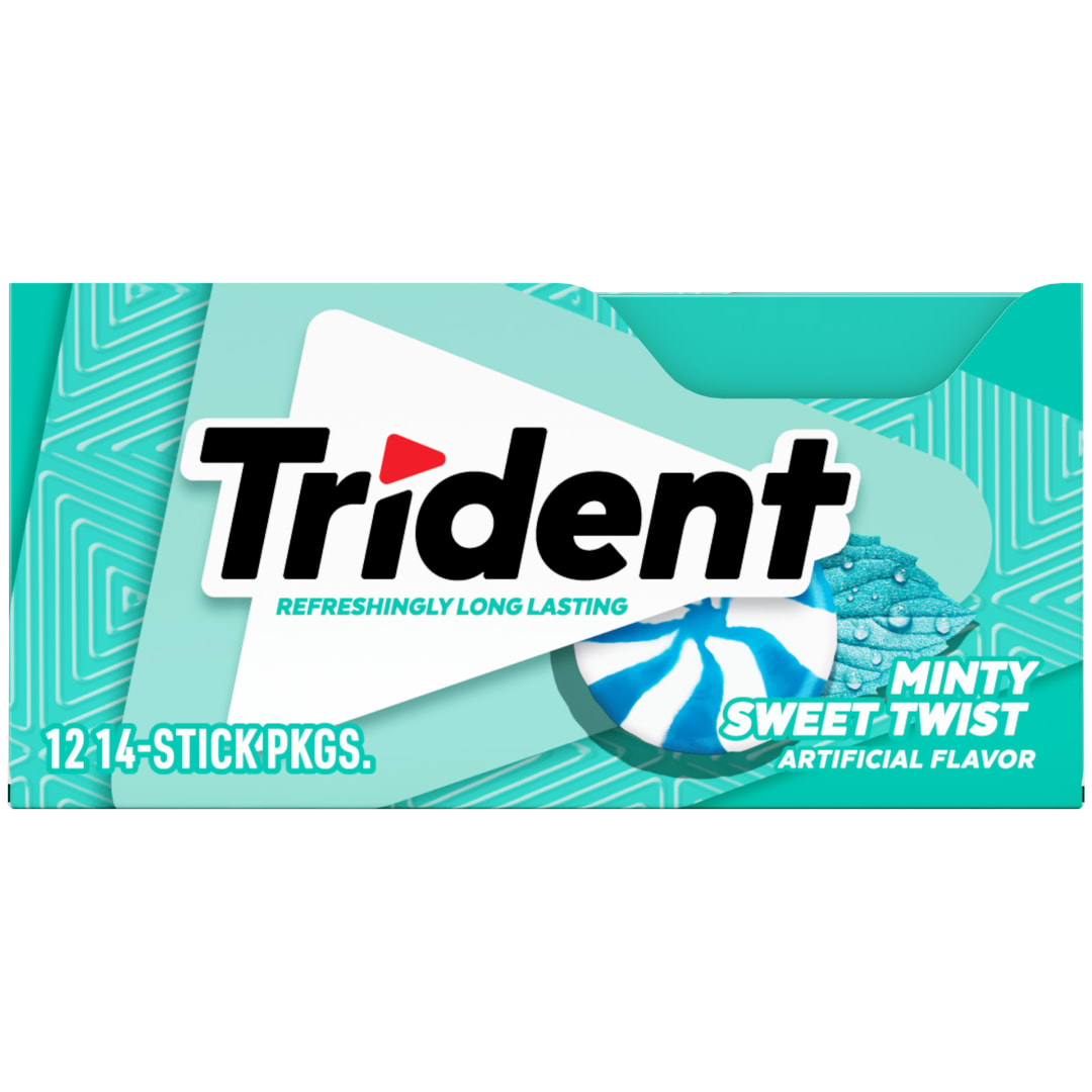 Trident Sugar Free Chewing Gum Minty Sweet Twist 14 pc Singles - 12 Pack