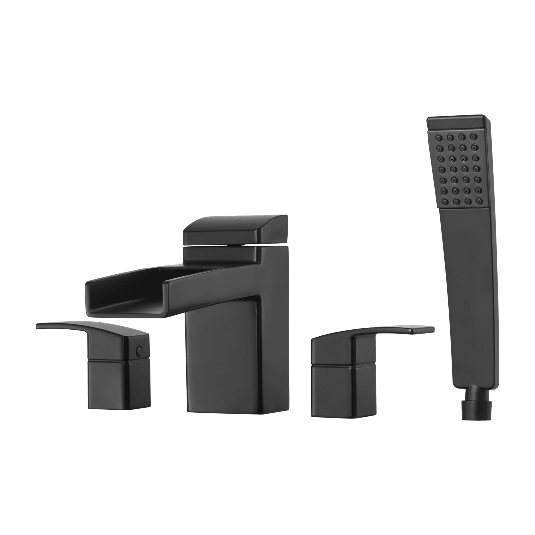Kenzo Waterfall Roman Tub Trim Kit w/Handshower in Matte Black