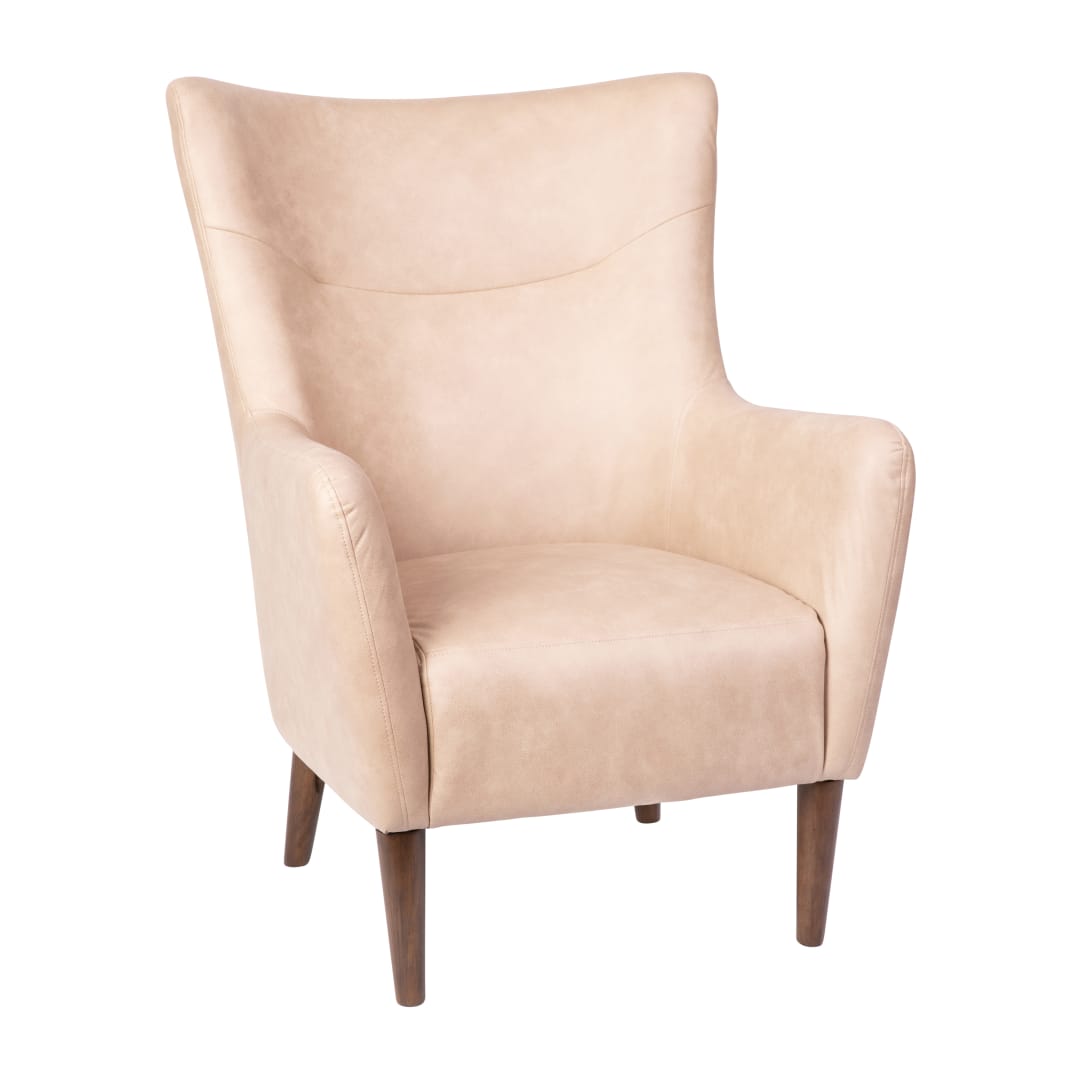 Connor Traditional Wingback Accent Chair, Commercial Grade Faux Leather Upholstery and Wooden Frame and Legs, Light Brown