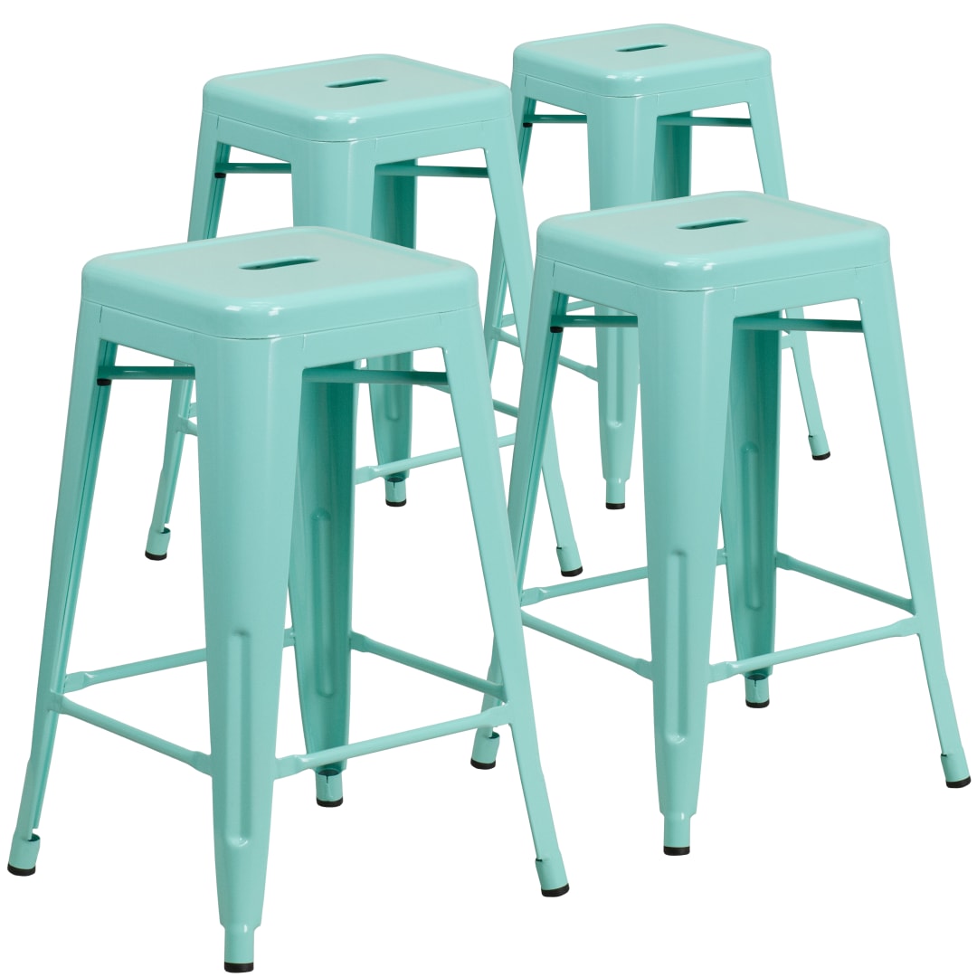 Kai Commercial Grade 4 Pack 24" High Backless Mint Green Indoor-Outdoor Counter Height Stool