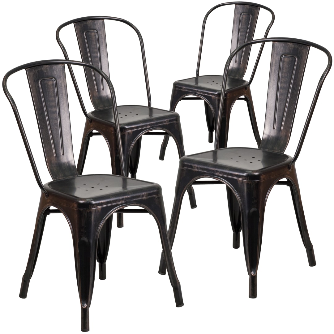 Luke Commercial Grade 4 Pack Black-Antique Gold Metal Indoor-Outdoor Stackable Chair