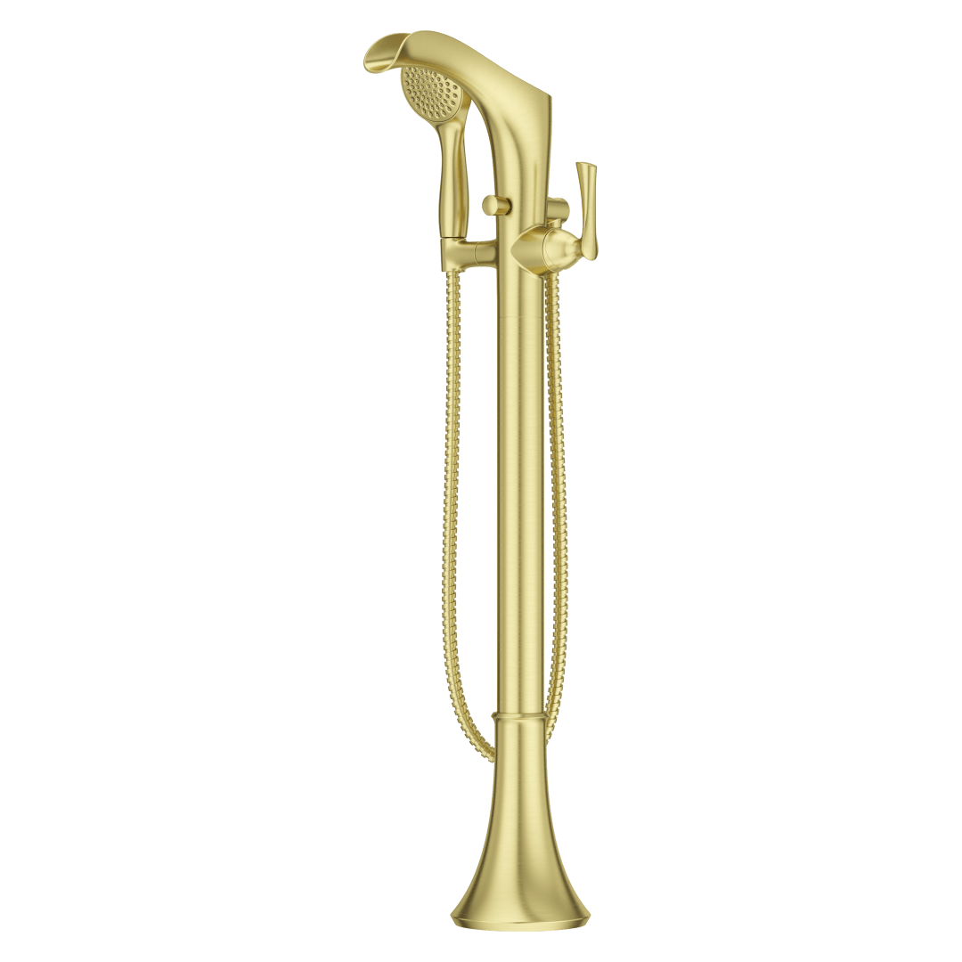 Rhen Tub Filler with Handshower in Brushed Gold