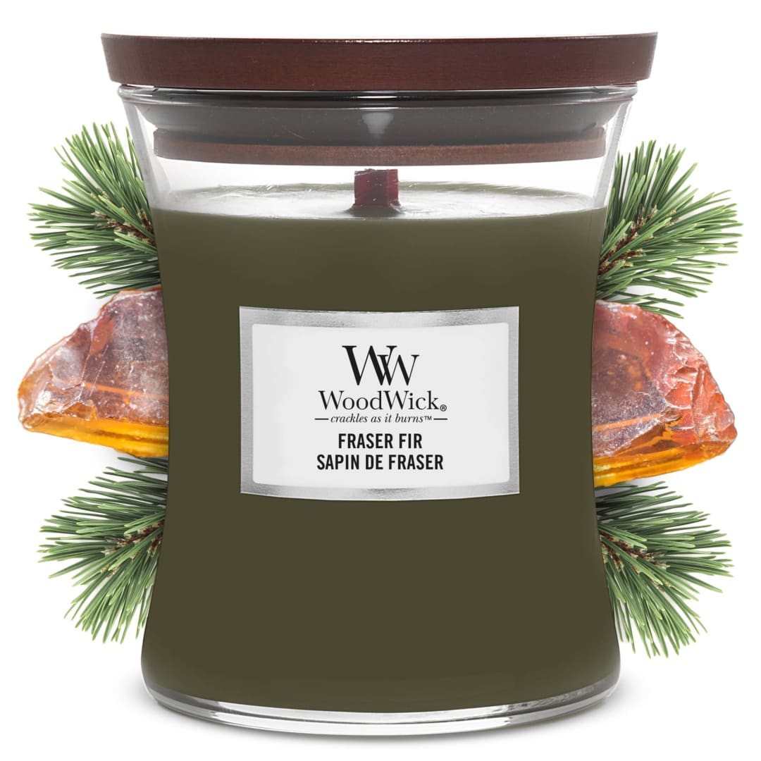 WoodWick® Medium Hourglass Scented Candle | Fraser Fir | with Crackling Wick | Burn Time: Up to 60 Hours