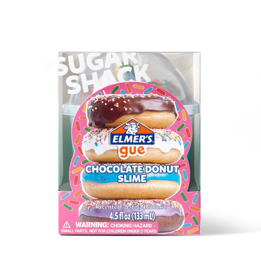Elmer's Sugar Shack Slime Kit, Chocolate Donut Theme, Includes Premade Slime, Sand Donut with Sprinkle Mix-Ins, Donut Charm, 4 Piece Kit