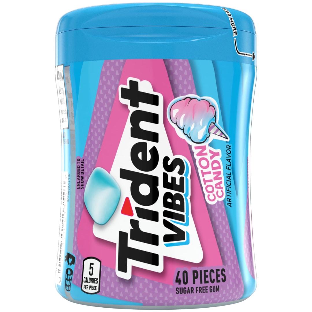 Trident Vibes Sugar Free Chewing Gum Cotton Candy 40 pc Bottle