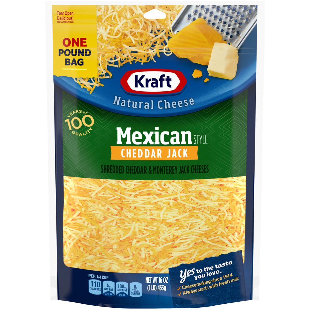Kraft Natural Mexican Style Cheddar Jack Blend Finely Shredded Cheese, 16 oz Bag