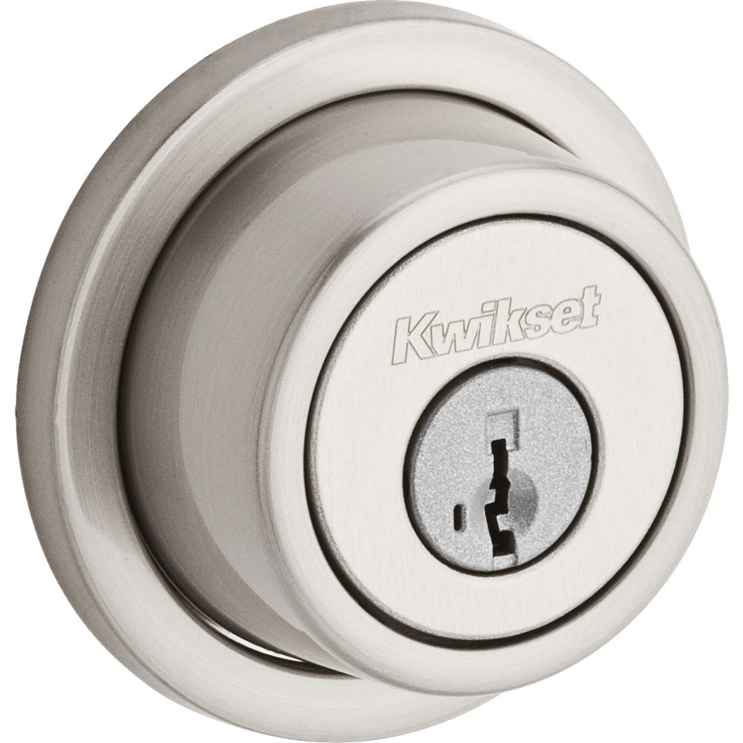 993 Contemporary Round Deadbolt, Keyed One Side, featuring SmartKey Security™ in Satin Nickel