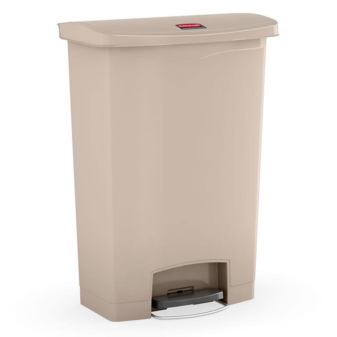 Rubbermaid Commercial Products STREAMLINE 24 GAL Step-On Resin Front Step Trash Can, Beige