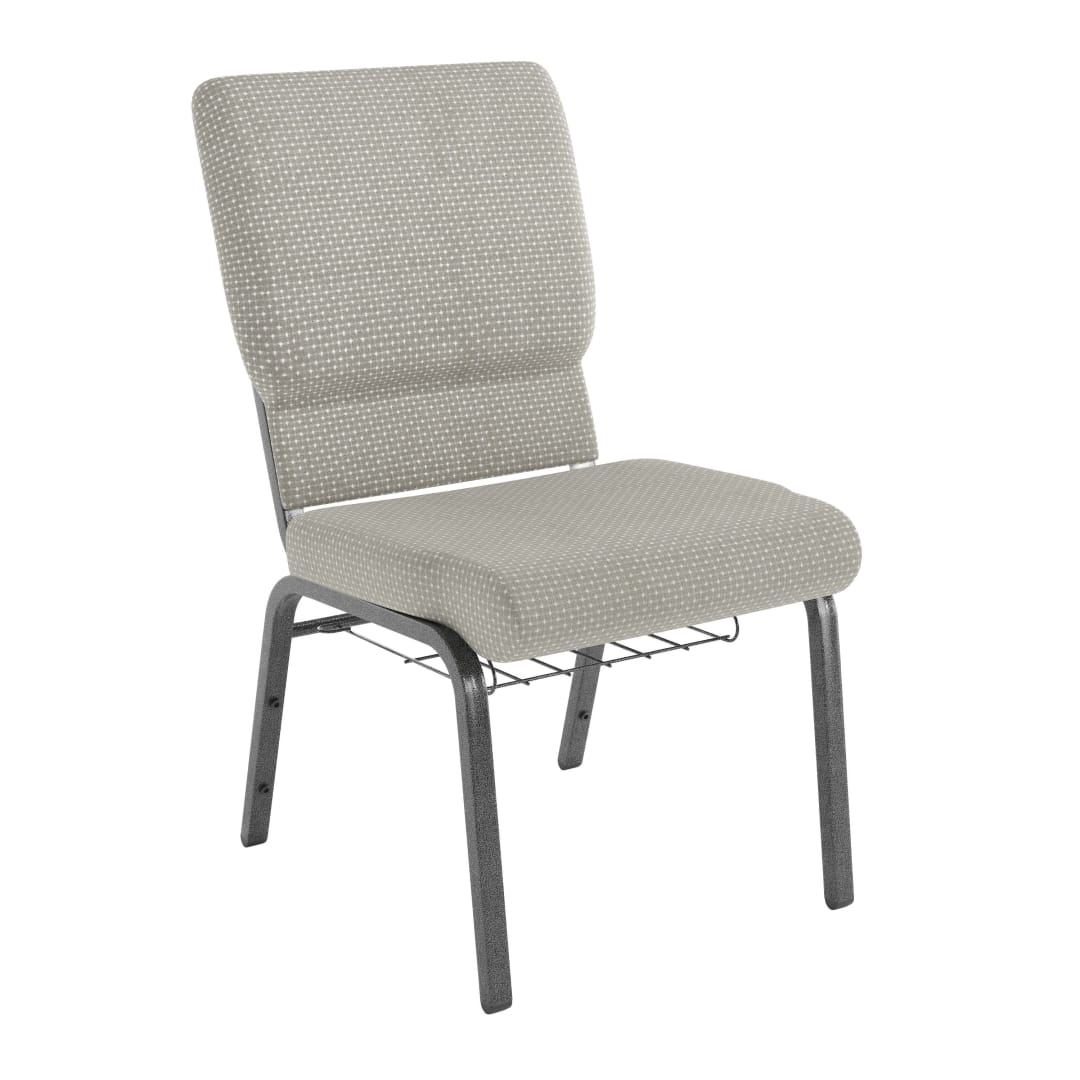 HERCULES Series 18.5''W Church Chair in Gray Dot Fabric with Book Rack - Silver Vein Frame