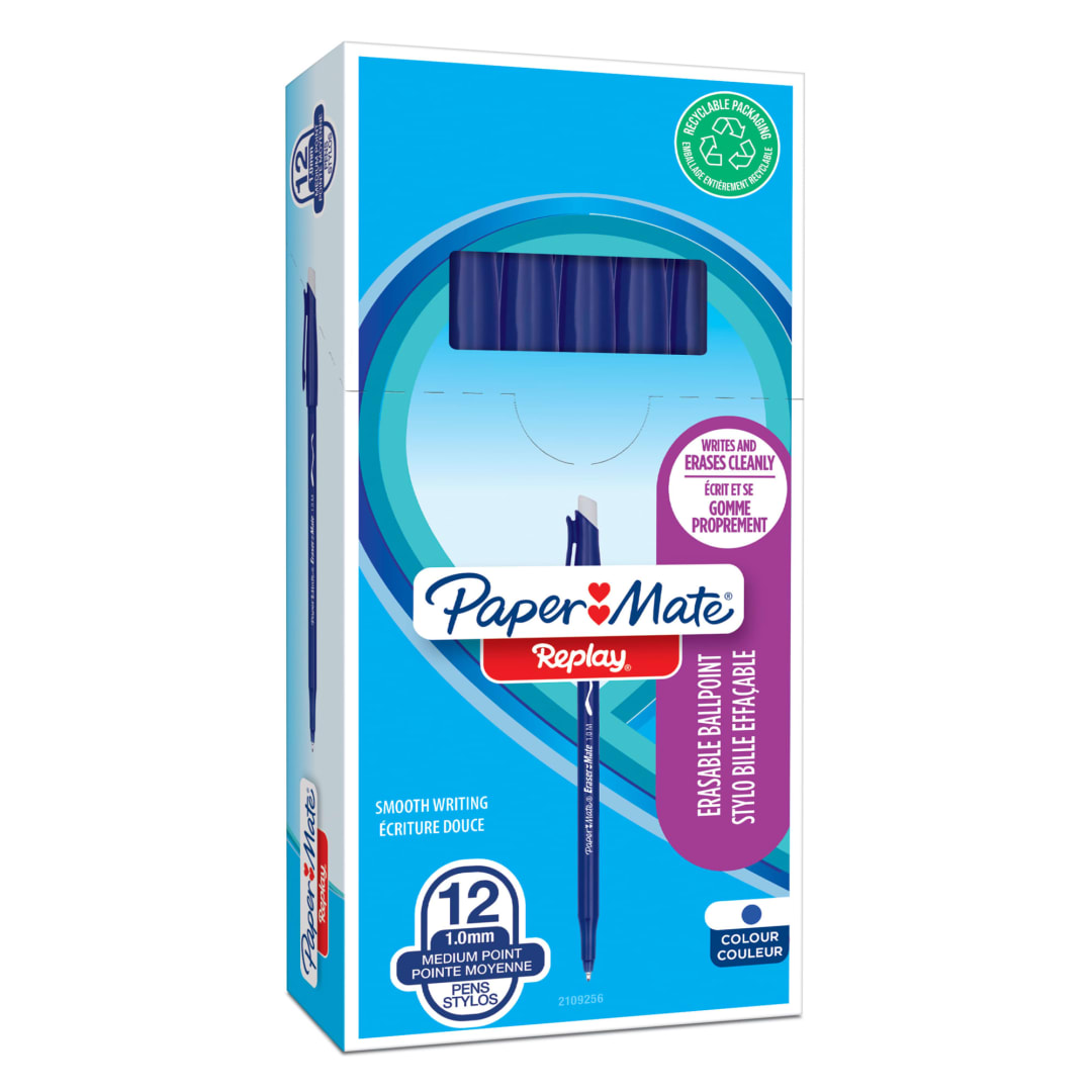 Paper Mate® Replay Erasable Ballpoint Pen | Medium Point (1.0 mm) | Blue | 12 Count