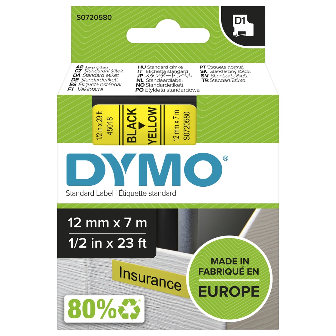 DY D1 12MMX7M BLK/YLW TAPE EU/ANZ
