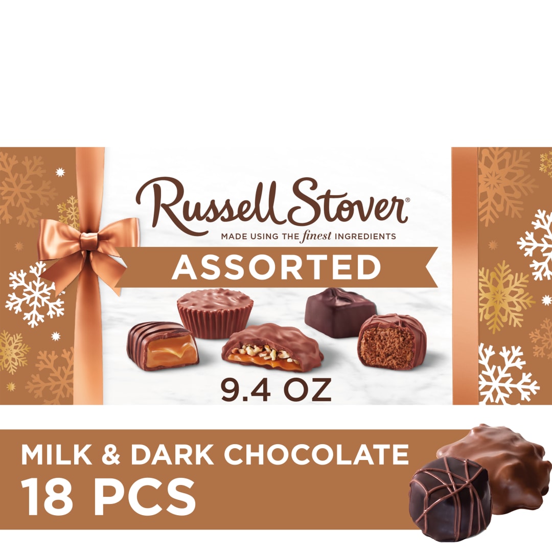 RUSSELL STOVER Christmas Assorted Milk & Dark Chocolate Candy Gift Box, 9.4 oz.