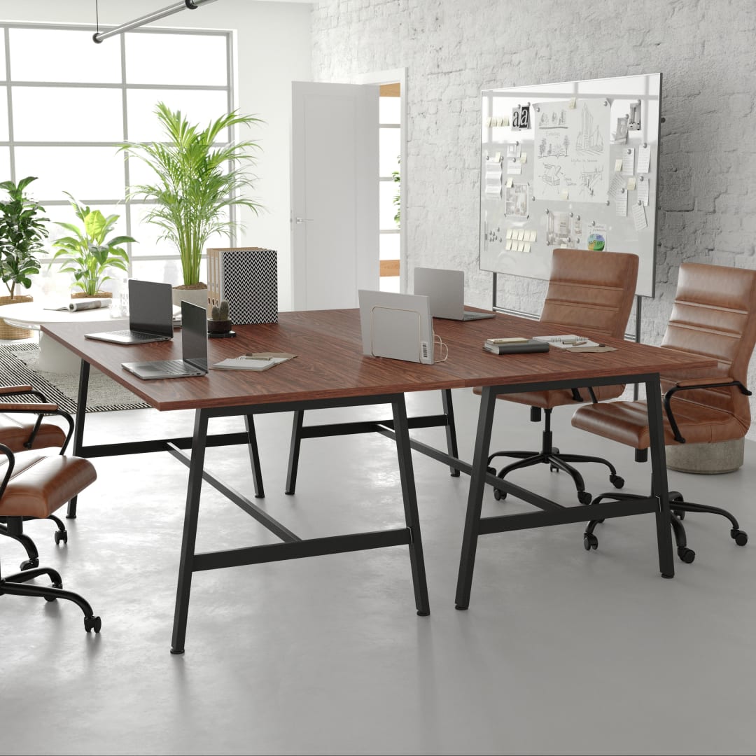 Redmond Commercial 72x36 Conference Table with 1" Thick Double Sided Laminate Table Top with PVC Edging and Heavy Duty A-Frame Steel Base, Walnut