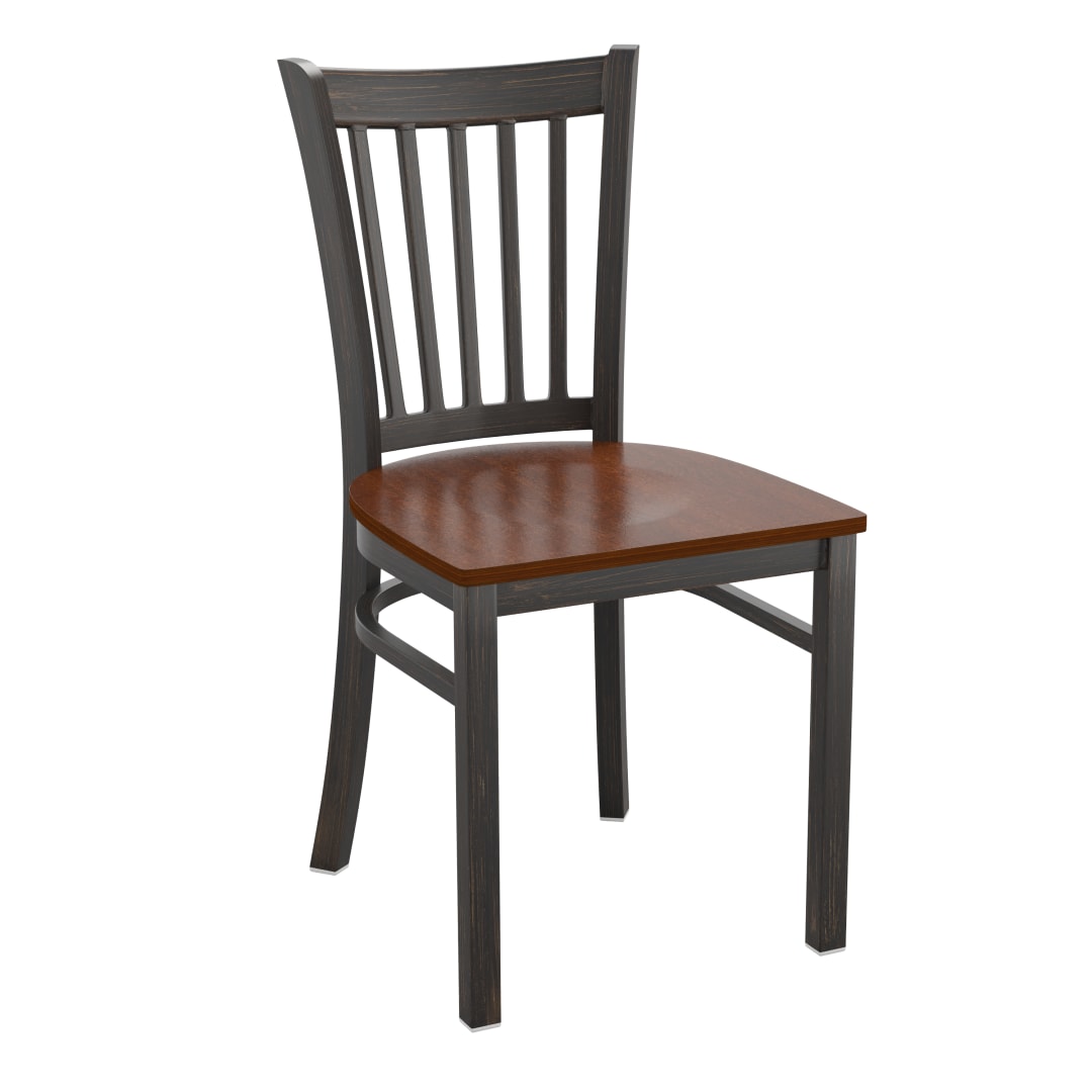 HERCULES Series Distressed Gold Vertical Back Metal Restaurant Chair - Cherry Wood Seat