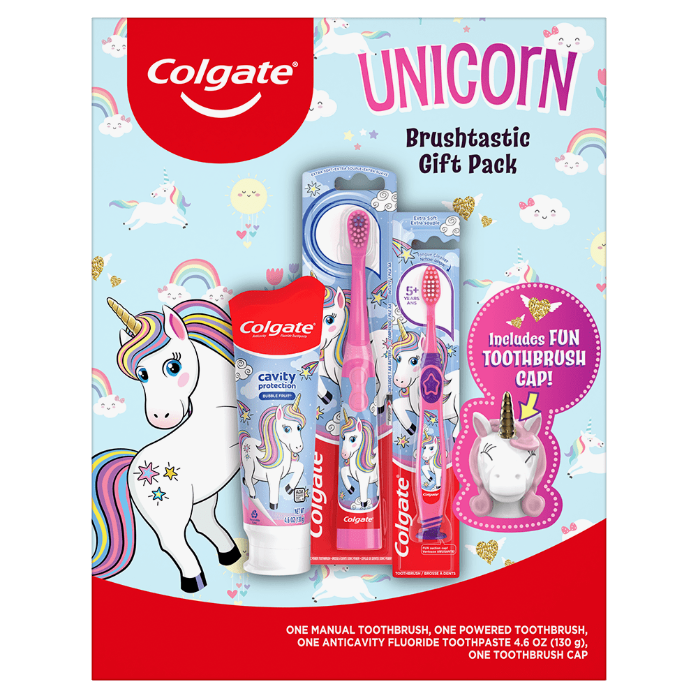 Colgate Kids Toothbrush Set with Toothpaste, Unicorn Gift Set, 1 Manual Toothbrush, 1 Battery-Powered Toothbrush and 1 Toothpaste
