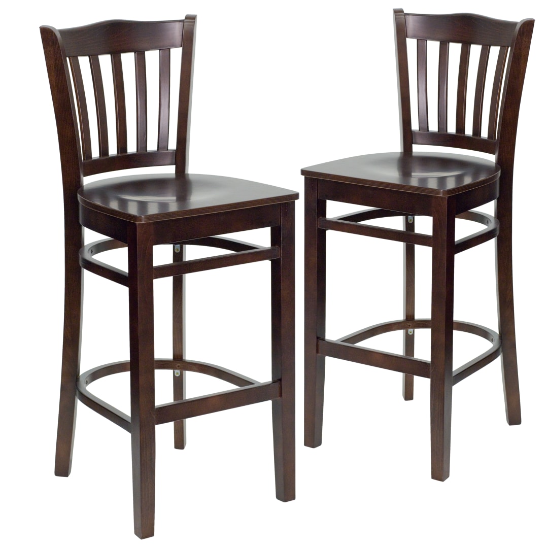 2 Pk. HERCULES Series Vertical Slat Back Walnut Wood Restaurant Barstool