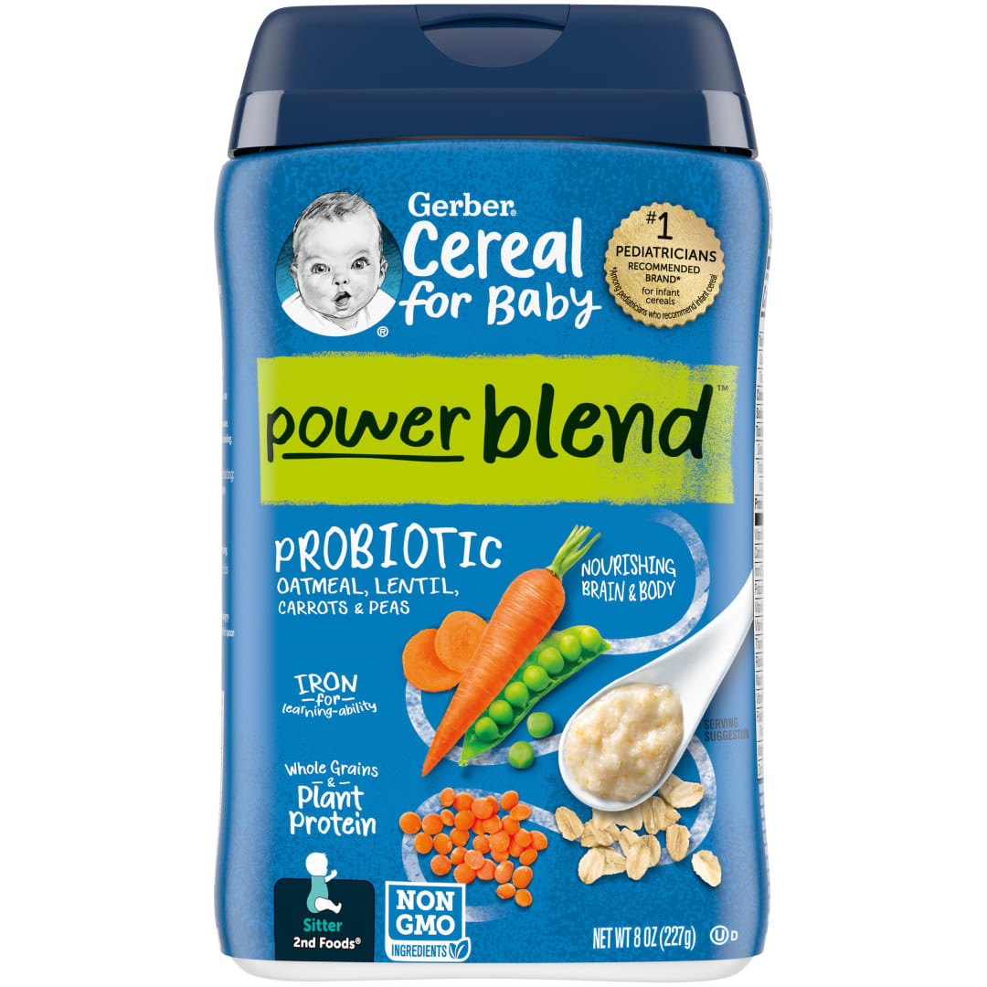 Gerber Stage 2 Baby Food, Oatmeal Lentil Carrot Pea Cereal,  8 Oz Canister