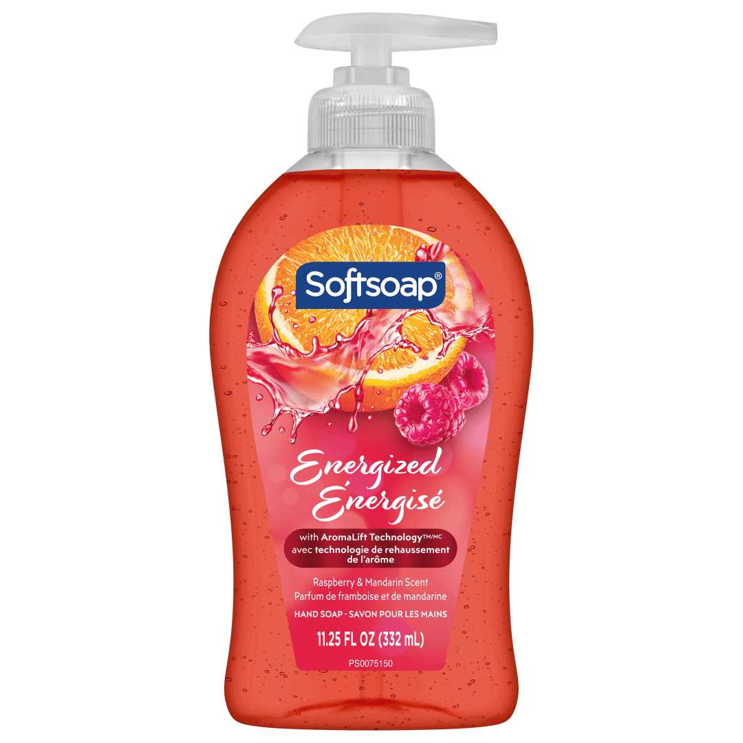 Softsoap Energized Liquid Hand Soap, Paraben Free, pH Balanced, Raspberry and Mandarin Scent, 332 mL Pump Bottle