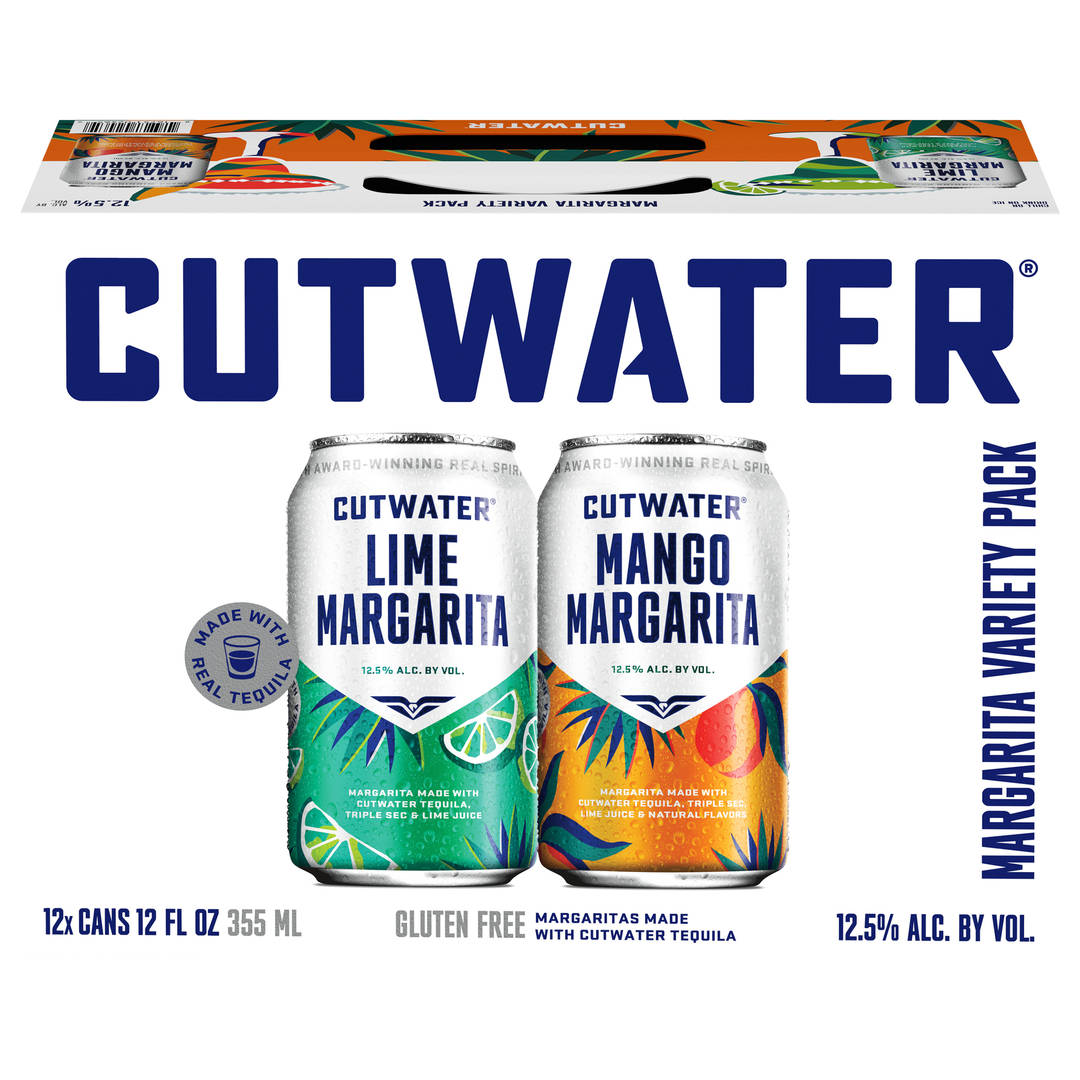 Cutwater Margarita TWO FLAVOR Variety Pack 12x12 oz Can Pack CARRIER - 6 Lime, 6 Mango