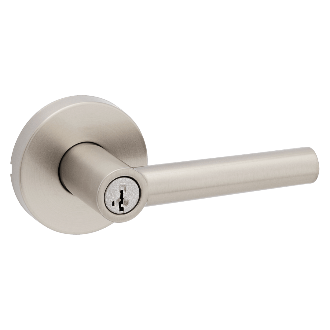 Milan Keyed Entry Lever in Satin Nickel featuring SmartKey Security