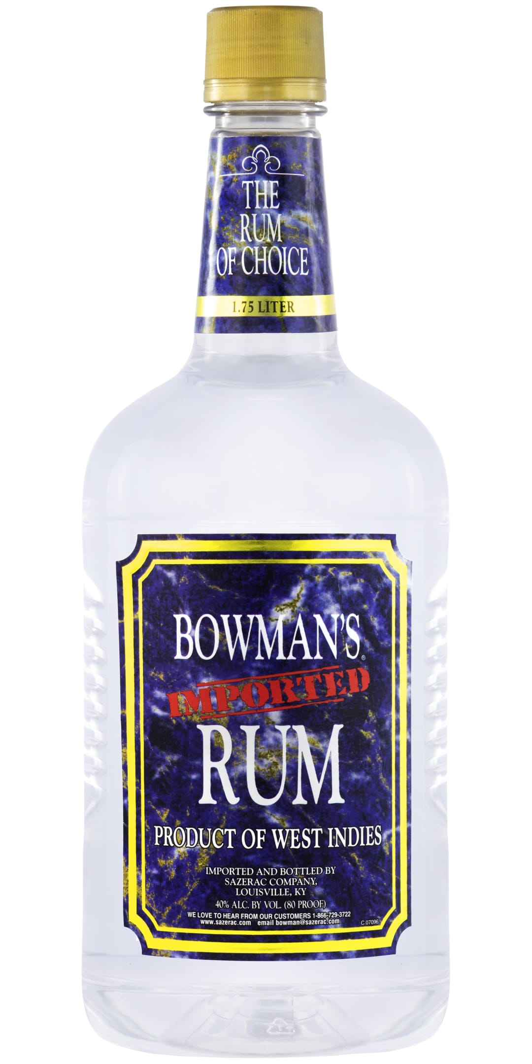 Bowman's Rum 1.75l Plastic Bottle 80 Proof