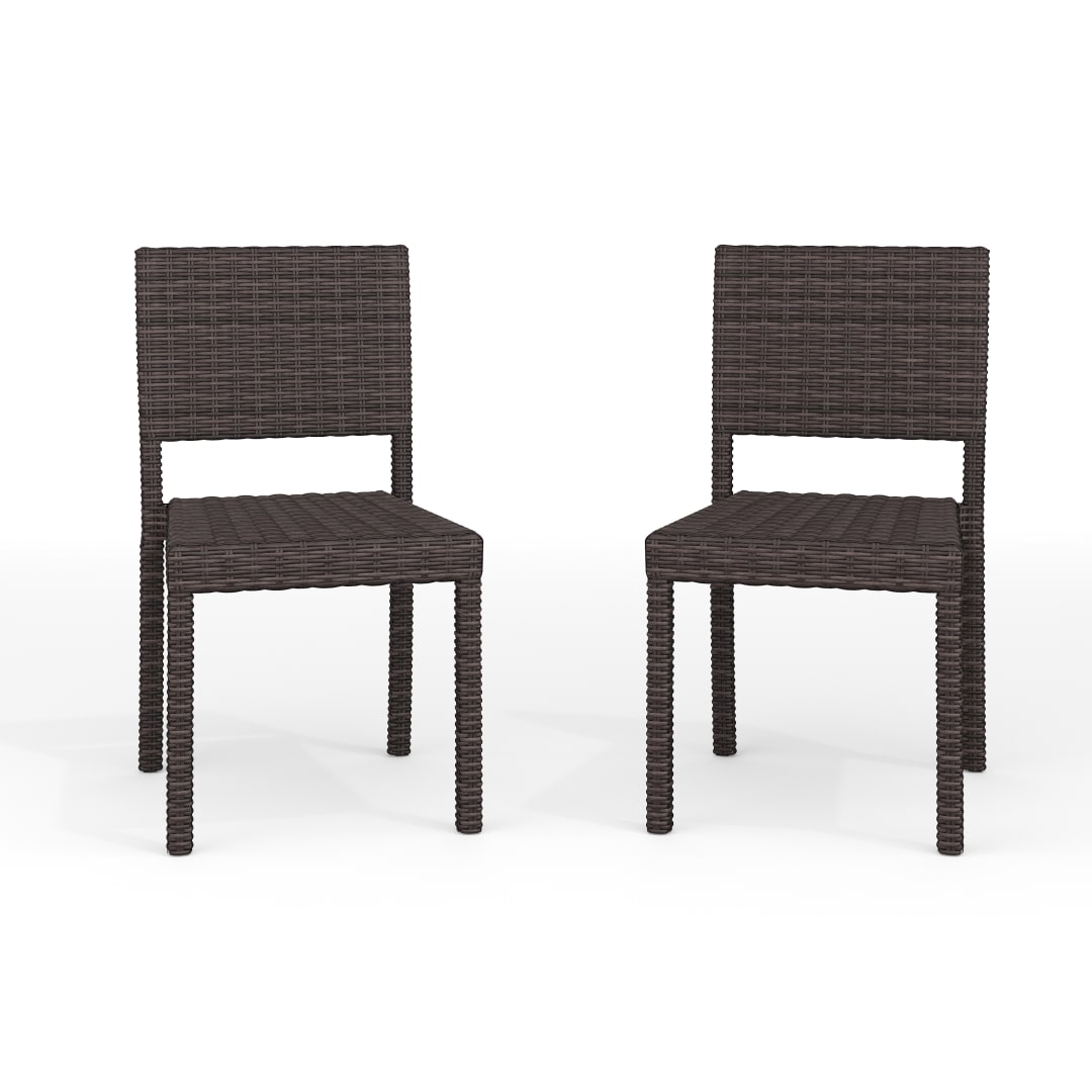 Bedford Set of 2 Indoor-Outdoor Stackable Patio Dining Chairs in Brown Rattan Wicker