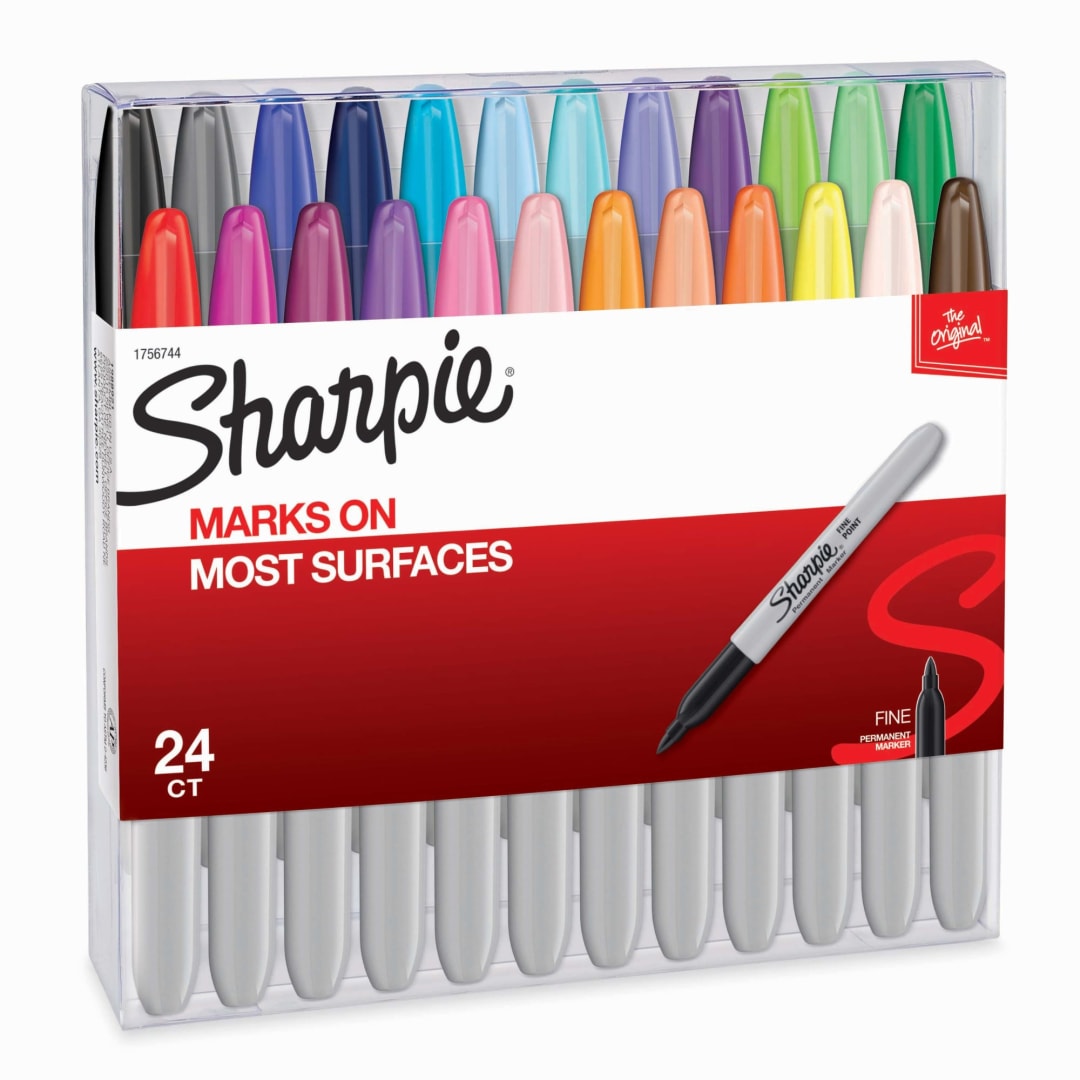 Sharpie Permanent Markers, Fine Point, Assorted Colors, 24 Count