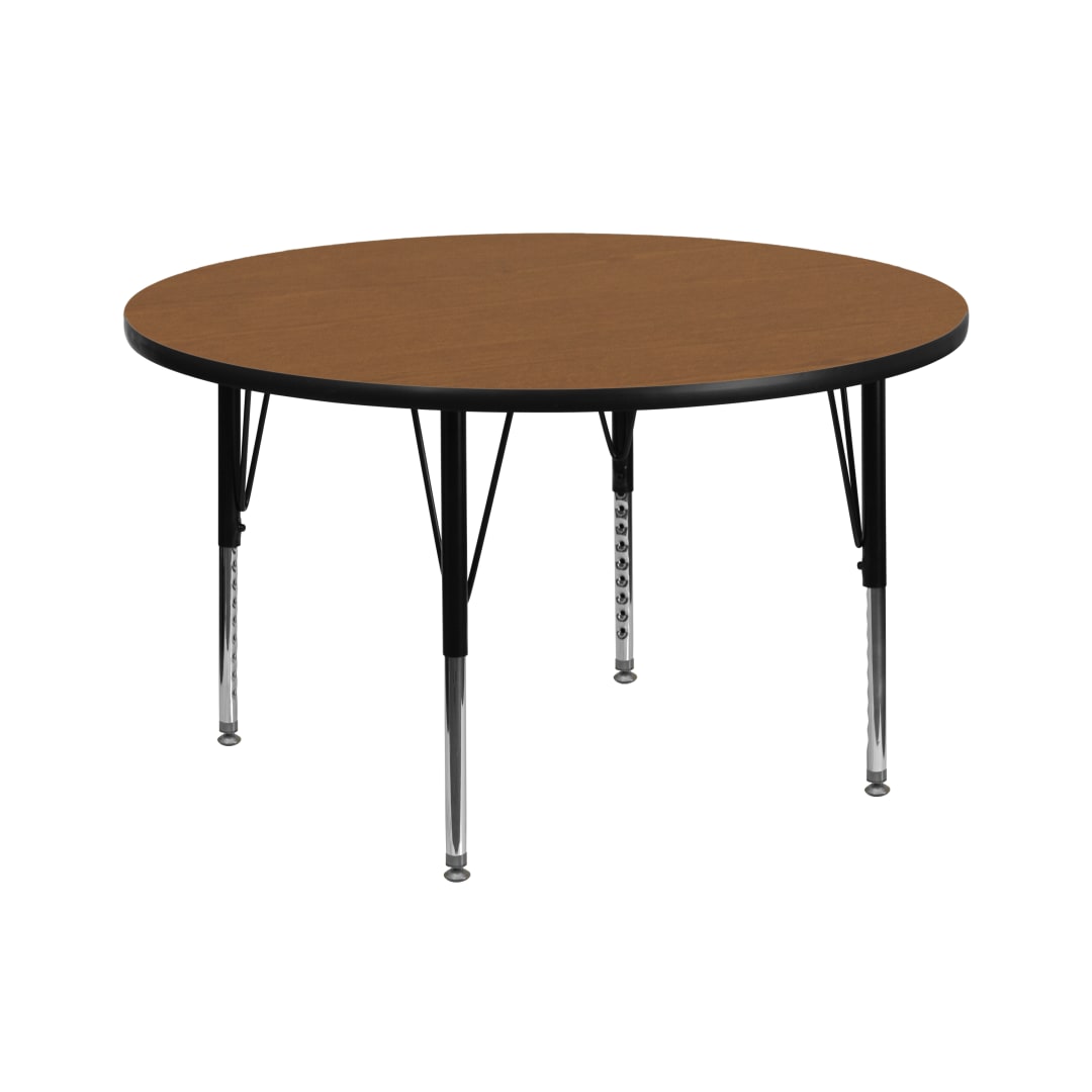 Wren 42'' Round Oak Thermal Laminate Activity Table - Height Adjustable Short Legs