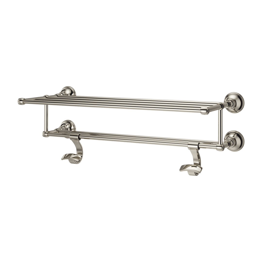 Tisbury 24" Towel Rack with Two Hanging Hooks in Polished Nickel