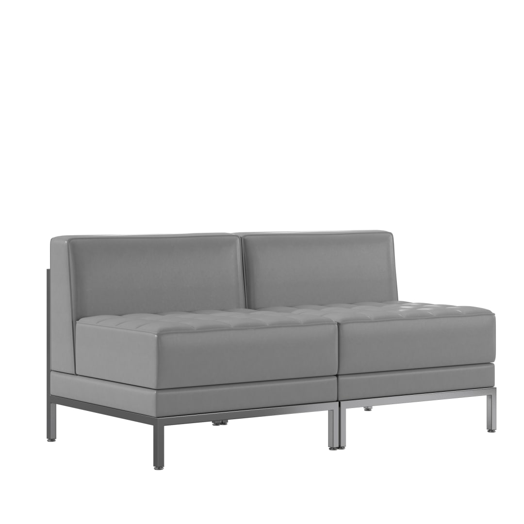 HERCULES Imagination Series 2 Piece Gray LeatherSoft Waiting Room Lounge Set with Ganging Clips - Reception Bench with Ganging Clips