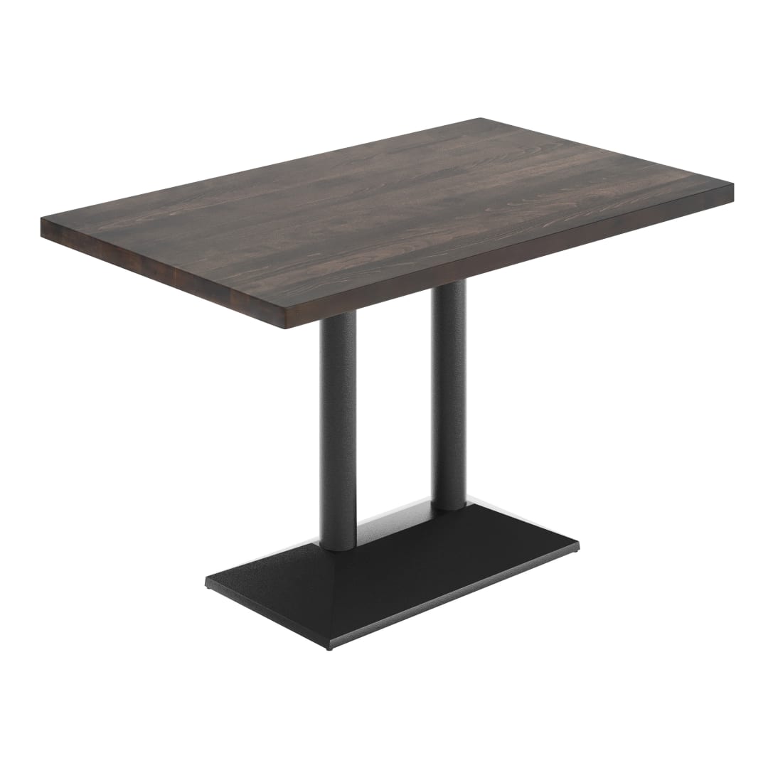 Bennett 30" x 48" Solid Wood Indoor Tabletop in Dark Brown with 27" x 15" Black Double Column Dining Height Table Base