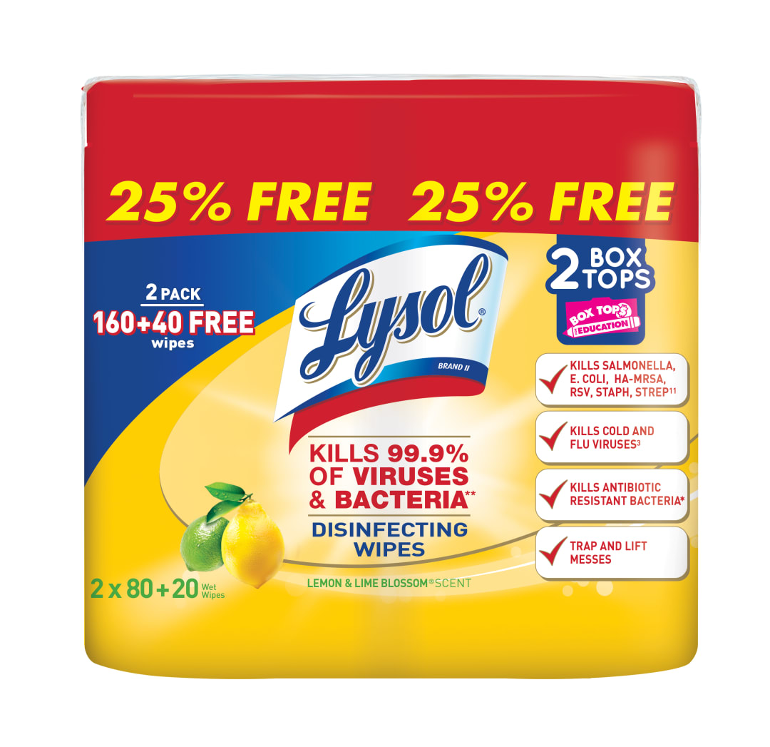LYSOL® Disinfecting Wipes - Lemon & Lime Blossom 3/(2x80+20) ct.