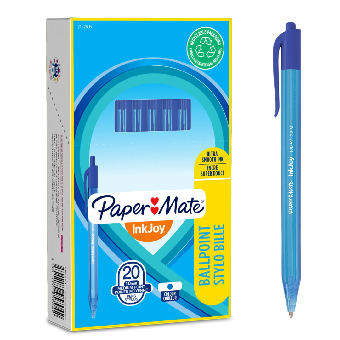Paper Mate® InkJoy® 100RT Retractable Ballpoint Pens | Medium Point (1.0mm) | Blue | 20 Count