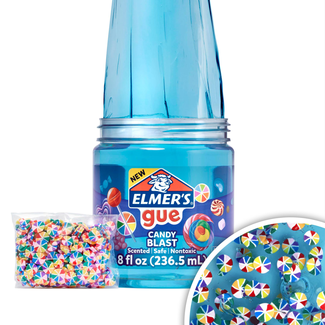 Elmer’s Candy Blast Slime – Slime premade 236 ml, fragancia frambuesa azul con mix‑ins crujientes