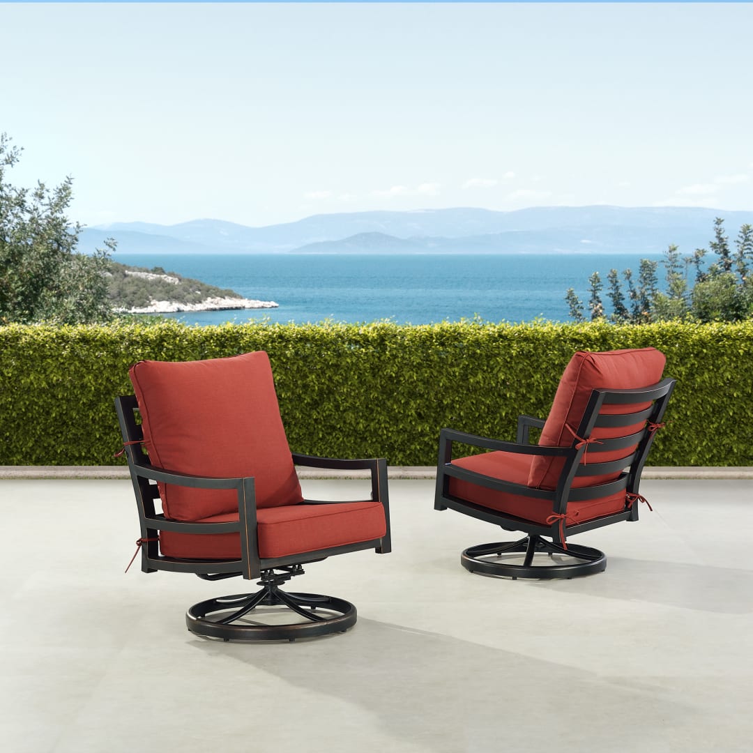 Pair of Black Aluminum Patio Deep Seating Swivel Rocker Club Chairs with Cushions