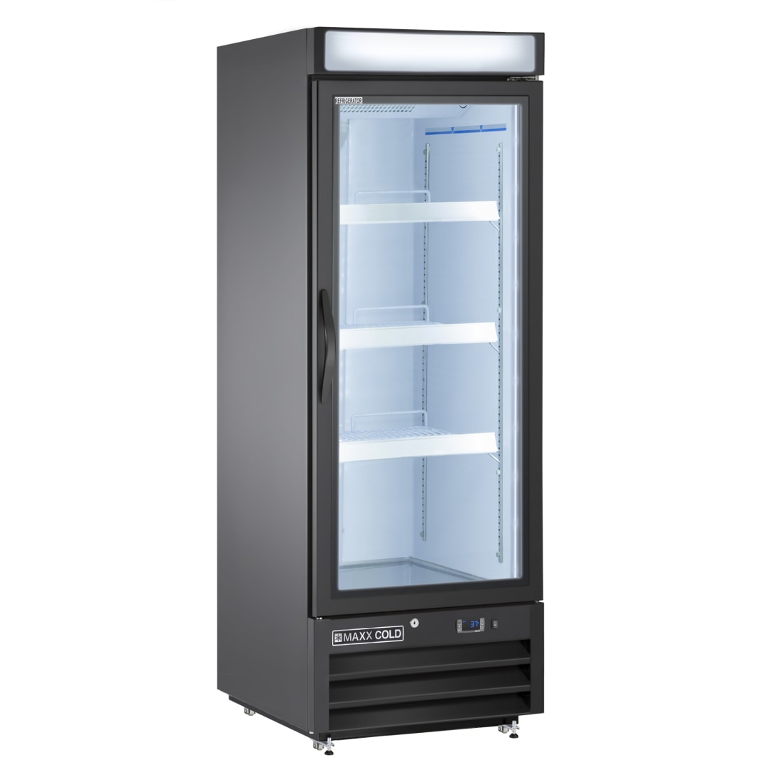 Maxx Cold X-Series Single Glass Door Merchandiser Refrigerator, Free Standing, 25"W, 16 cu. ft. Storage Capacity, in Black (MXM1-16RBHC)