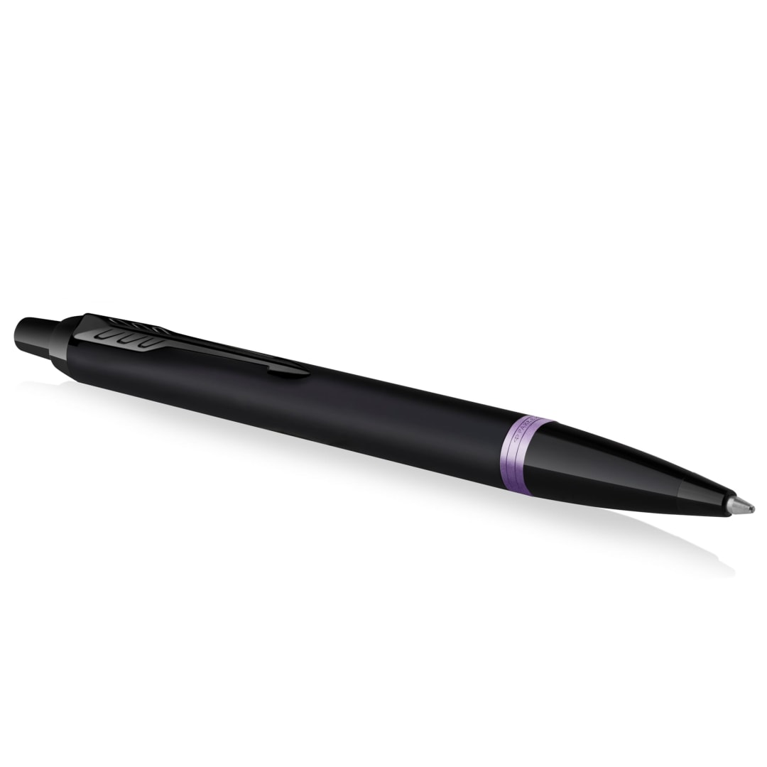 Parker IM Vibrant Rings Ballpoint Pen, Satin Black Lacquer with Amethyst Purple Accents, Medium Point with Blue Ink Refill, Gift Box