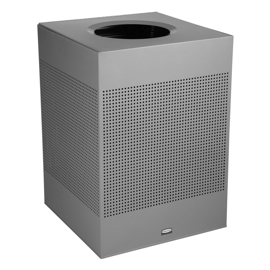 Rubbermaid Commercial Products Silhouettes 40 Gal Square Open Top Trash Can, Stardust Silver Metallic