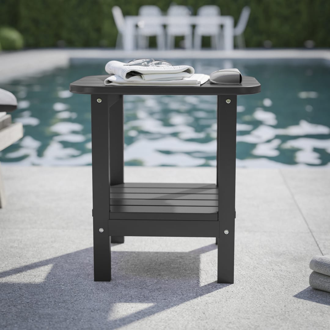 Newport HDPE 2-Tier Adirondack Side Table - All-Weather - Indoor/Outdoor Black
