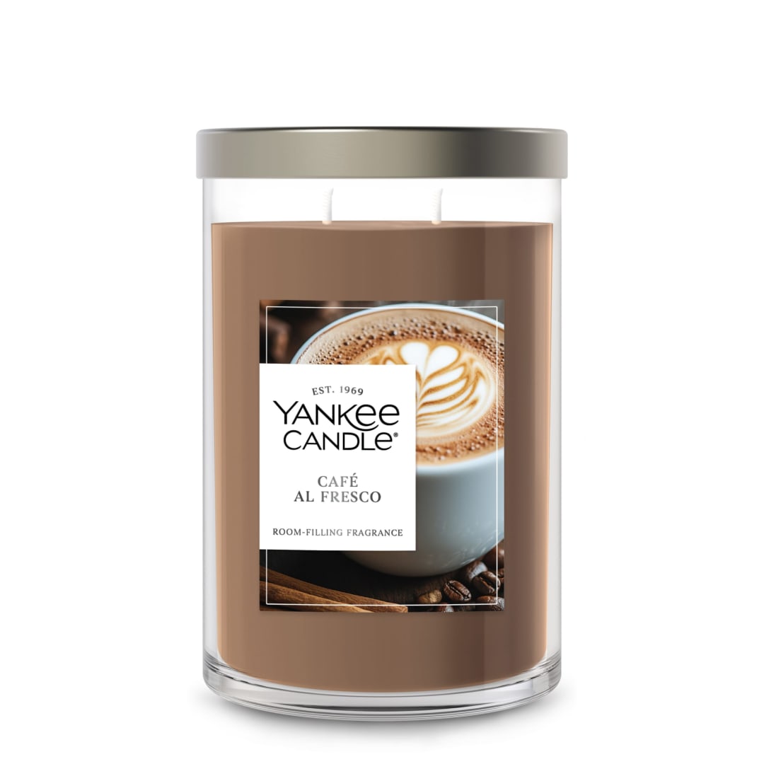 Yankee Candle Large Tumbler Scented Candle with up to 80 Hour Burn Time, Premium Plant Wax Blend for Consistent Burn, 20 oz Tumbler Candle with Room Filling Fragrance, Café al Fresco