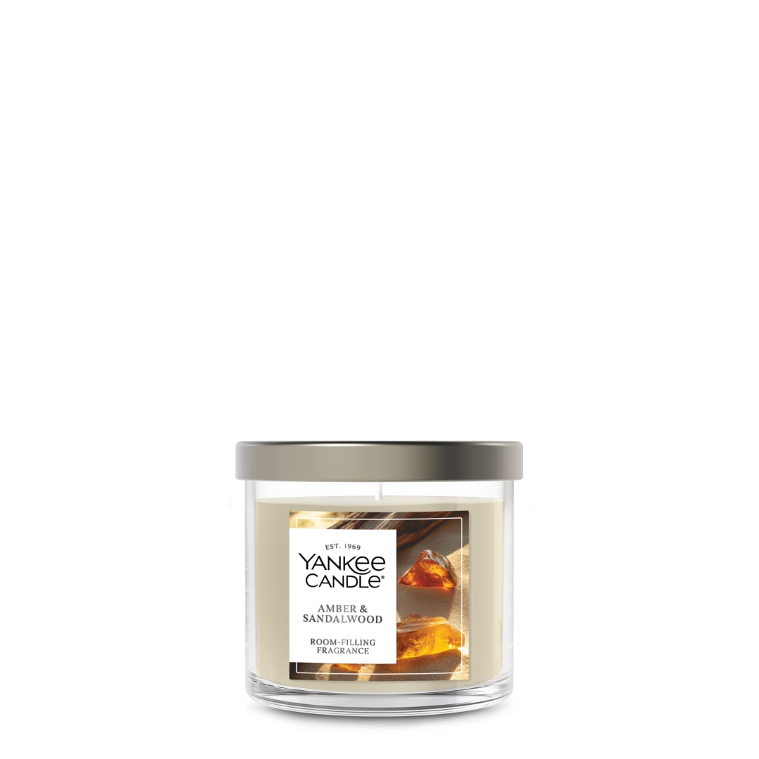 Yankee Candle Small Tumbler Scented Candle with up to 40 Hour Burn Time, Premium Plant Wax Blend for Consistent Burn, 4.3 oz Tumbler Candle with Room Filling Fragrance, Amber & Sandalwood