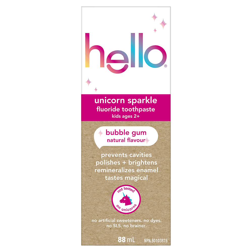 hello Unicorn Sparkle Kids Toothpaste with Fluoride, Bubble Gum Toothpaste, 88 mL Tube