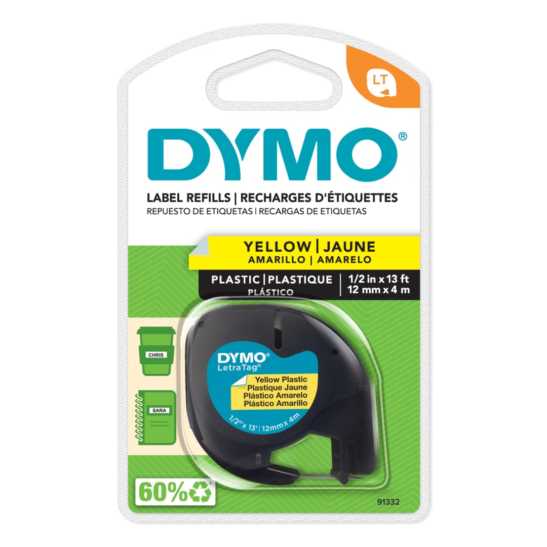 DYMO Labeling Tape for LetraTag Label Makers, Black Print on Clear Labels, 1/2-Inch x 13-Foot Roll