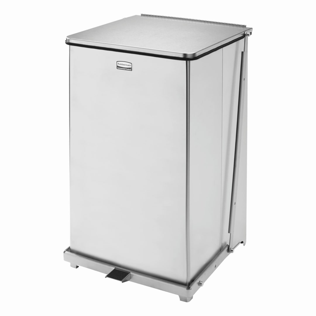 Rubbermaid Commercial Products Defenders® 25 Gal Square Step Trash Can, Stainless Steel