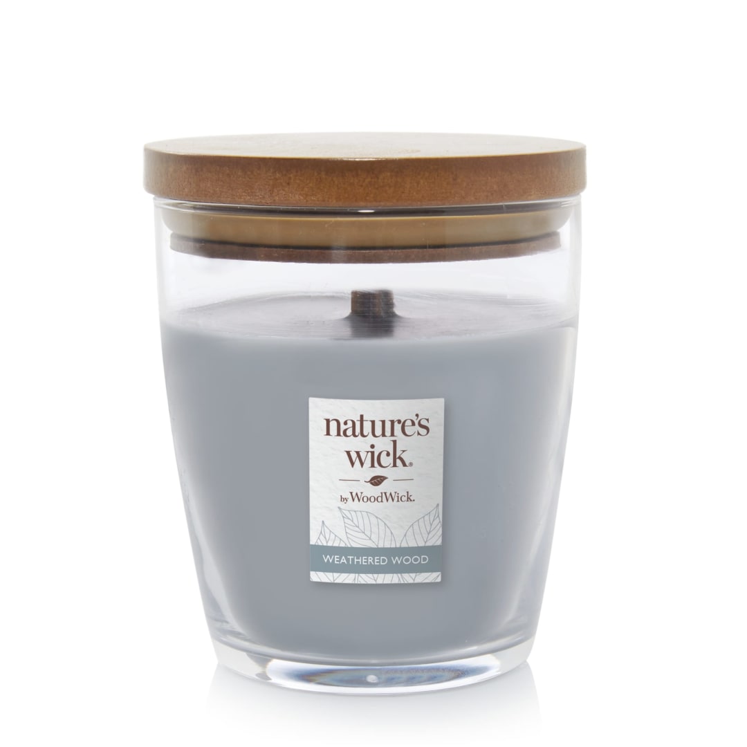 WoodWick® Nature's Wick Weathered Woods Scented Candle, 10oz with Wooden Lid, Crackles at it Burns, Fall
