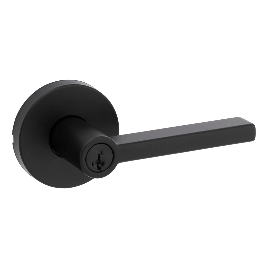 Halifax Keyed Storeroom Lever featuring SmartKey Security™ in Matte Black