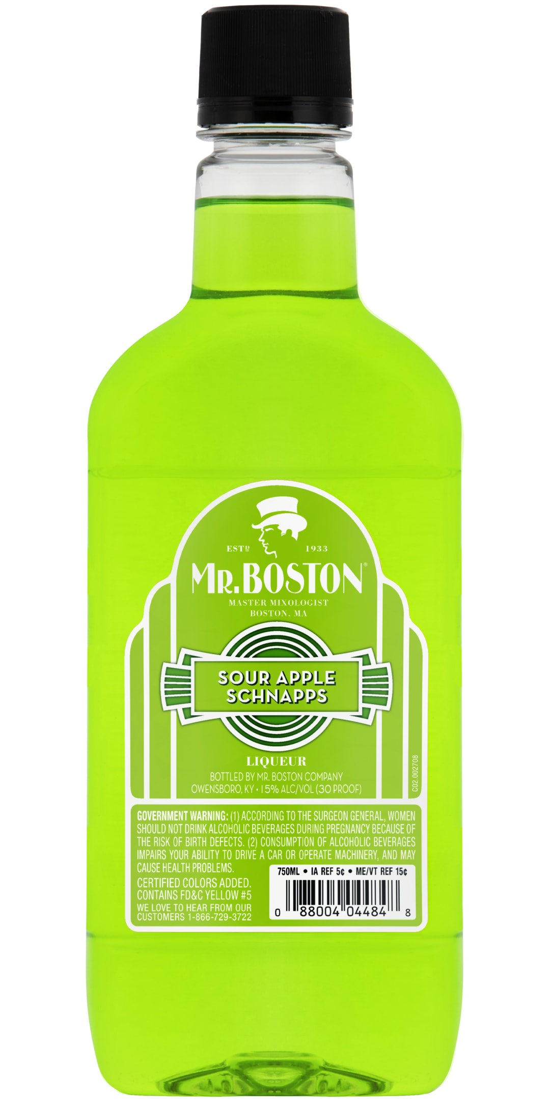 Mr. Boston Sour Apple Schnapps, 750ml Traveler Bottle 30 Proof